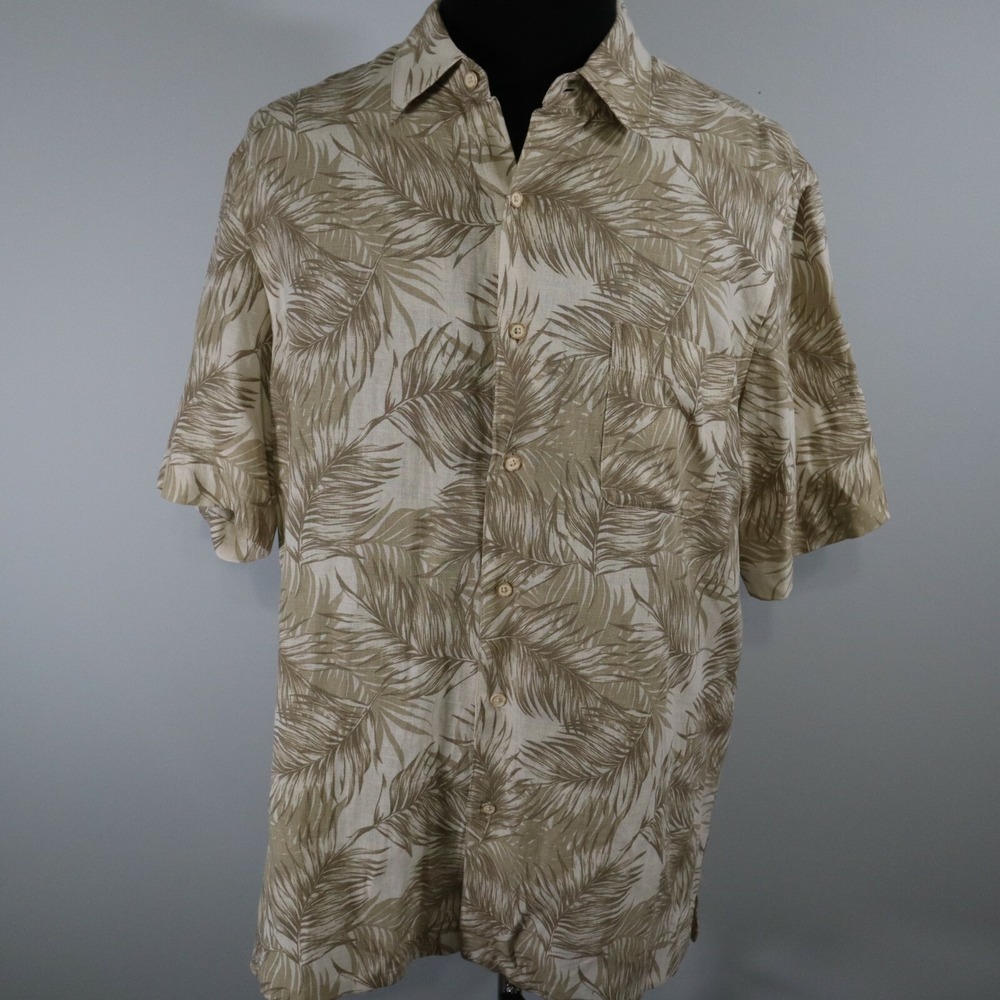 Tasso Elba Island Shirt Mens Large Silk/Linen Hawaiian Button Up Short Sleeve